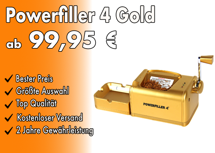 Powerfiller 4 in gold mit TrichterPowerfiller 4 Stopfmaschine elektrisch 