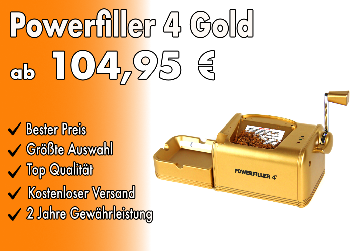 Powerfiller 4 in gold mit TrichterPowerfiller 4 Stopfmaschine elektrisch 